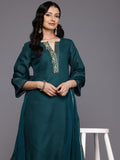 Varanga Women Teal Zari And Thread Embroidered Scalloped Deatiled Kurta Set With Dupatta