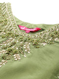 Varanga Women Lime Green Bead And Stone Embellished Kurta Set With Dupatta