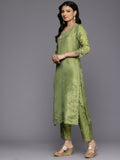 Varanga Women Lime Green Bead And Stone Embellished Kurta Set With Dupatta