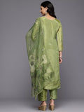 Varanga Women Lime Green Bead And Stone Embellished Kurta Set With Dupatta