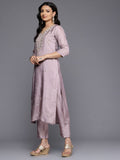 Varanga Women Lilac Pure Silk Thread Embroidered Stone And Beads Embellished Kurta Set With Dupatta