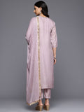 Varanga Women Lilac Pure Silk Thread Embroidered Stone And Beads Embellished Kurta Set With Dupatta