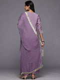 Varanga Women Lavender Zari Embroidered Straight Kurta With Trousers And Fringed Dupatta