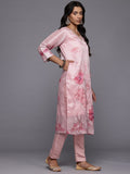 Varanga Women Pink Silk Floral Printed Beads And Stones Embellished Kurta Set With Dupatta