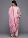 Varanga Women Pink Silk Floral Printed Beads And Stones Embellished Kurta Set With Dupatta