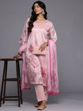 Varanga Women Pink Silk Floral Printed Beads And Stones Embellished Kurta Set With Dupatta