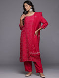 Varanga Women Hand Embroidered French Knot Kurta With Tonal Bottom And Embroidered Dupatta