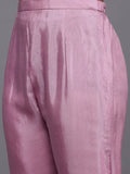 Varanga Women Mauve Pure Silk Printed & Embelished Straight Kurta With Trouser And Printed Dupatta