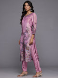 Varanga Women Mauve Pure Silk Printed & Embelished Straight Kurta With Trouser And Printed Dupatta