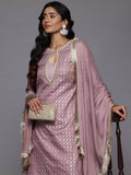 Varanga Women Mauve Brocade Zari Lace Embellished Panelled Straight Kurta With Trousers And Fringed Dupatta