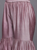 Varanga Women Mauve Brocade Zari Lace Embellished Panelled Straight Kurta With Trousers And Fringed Dupatta