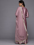 Varanga Women Mauve Brocade Zari Lace Embellished Panelled Straight Kurta With Trousers And Fringed Dupatta