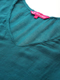 Varanga Women Teal Blue Pure Silk Gotta And Mirror Work Kaftan With Tulip Pants