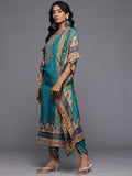 Varanga Women Teal Blue Pure Silk Gotta And Mirror Work Kaftan With Tulip Pants