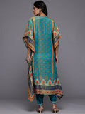 Varanga Women Teal Blue Pure Silk Gotta And Mirror Work Kaftan With Tulip Pants