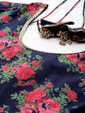 Varanga Floral Printed Navy Blue Anarkali Kurta With Dupatta