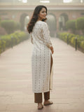 varanga women's beige and brown woven kurta set with delicate emb. and 3/4 sleeves.