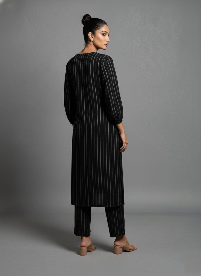 Varanga Women Black Lurex A- Line Kurta With Trousers