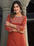 Red Ethnic Kurta Featuring Embroidered Yoke Detailing With Mirror.