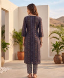 Varanga Women Blue  Printed  Embroidered Kurta With Bottom And Dupatta