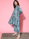 KSUT Women Sea Green Abstract Printed Regular A-Line Kurta with Trousers