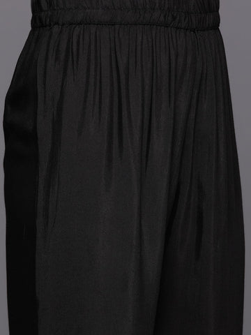 Varanga Women Black Jacquard Weave Kurta With Bottom And Dupatta