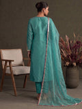 Teal Blue Silk-Blend Embroidered A-Line Kurta With Trousers