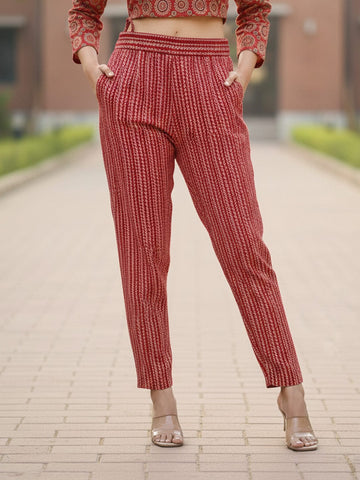 Rust & Orange printed suit set in pure cotton