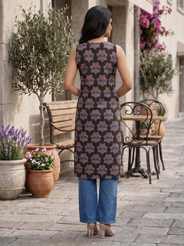 Women's Sleeveless Cotton Printed Kurta