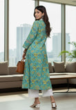 Varanga Women Sea Green Floral Printed V- Neck Stright Kurta