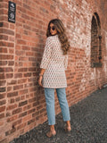 Women's Off-White Floral Block Print Tunic Top