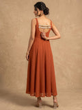 Rust Orange Golden Polka L-Print Sleeveless Anarkali Set