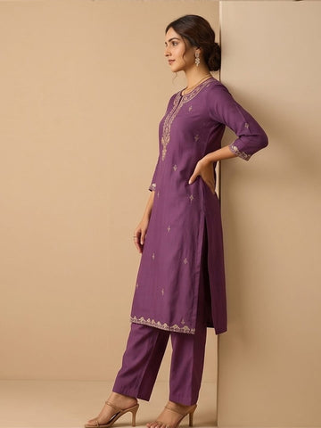 Kurta With Zari Embroidery, Teamed With Trousers And Paired With Dupatta Featuring Lace Detailing