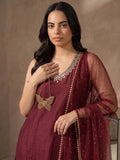 Maroon Cocktail Kurta Set With Mirror Embellishment