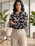 Black Coloured Slim Collar Long Sleeves Graphic Shirt