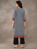 Varanga Women Plus Size Blue & Maroon Ethnic Motifs Printed Kurta