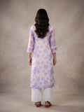 Varanga Women Lavender Floral Printed V- Neck Three Quarter Sleeve Straight Kurta.