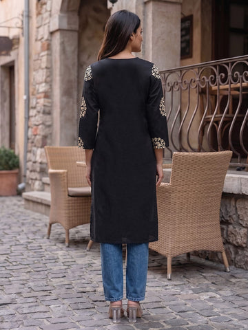 Tassel-Drop Noir Women's Kurta