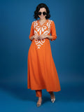 Tangerine Dream Ikkat  V-Neck Kurta set