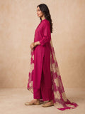 Women's Pink Solid Kurta Set With Floral Printed Dupatta