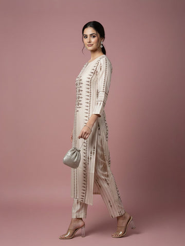 Pristine Ivory Kurta with Minimalist Brown Pop
