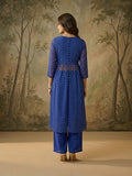 Royal Blue Bandhani Front-Slit Kurta Set