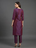 Varanga Women Purple Gold Toned Ethnic Motifs Embroidered Gotta Patti Kurta With Trousers Dupatta