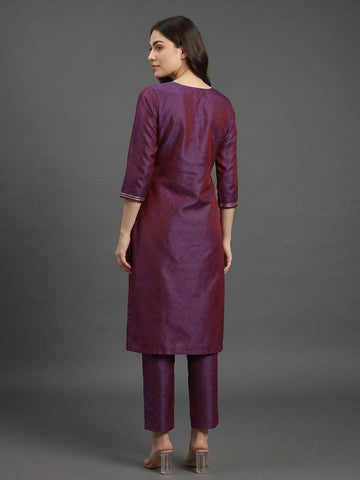 Varanga Women Purple Gold Toned Ethnic Motifs Embroidered Gotta Patti Kurta With Trousers Dupatta