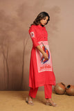 Abstract Crimson0 Front-Graphic Button-Down Kurta Set