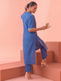 Women'S Blue Floral Embroidery Straight Kurta With Trousers Co-Ord Set