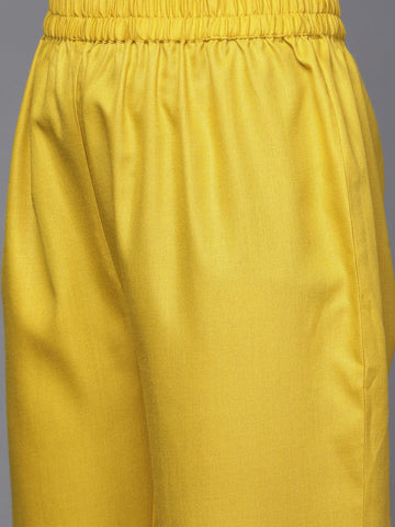 Varanga Women Yellow Yoke Design Kurta With Trousers And Dupatta Set