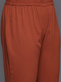 Varanga Women Plus Size Rust Long  Sleeves With Smart Cut Cuff, Straight Kurta Paired With Tonal Solid Bottom
