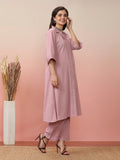 Varanga Women Pink Shirt Collar Neck A-Line Kurta Paired With Tonal Bottom