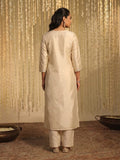 Off-White Embroidered Kurta Set With Printed Scallop Border Dupatta